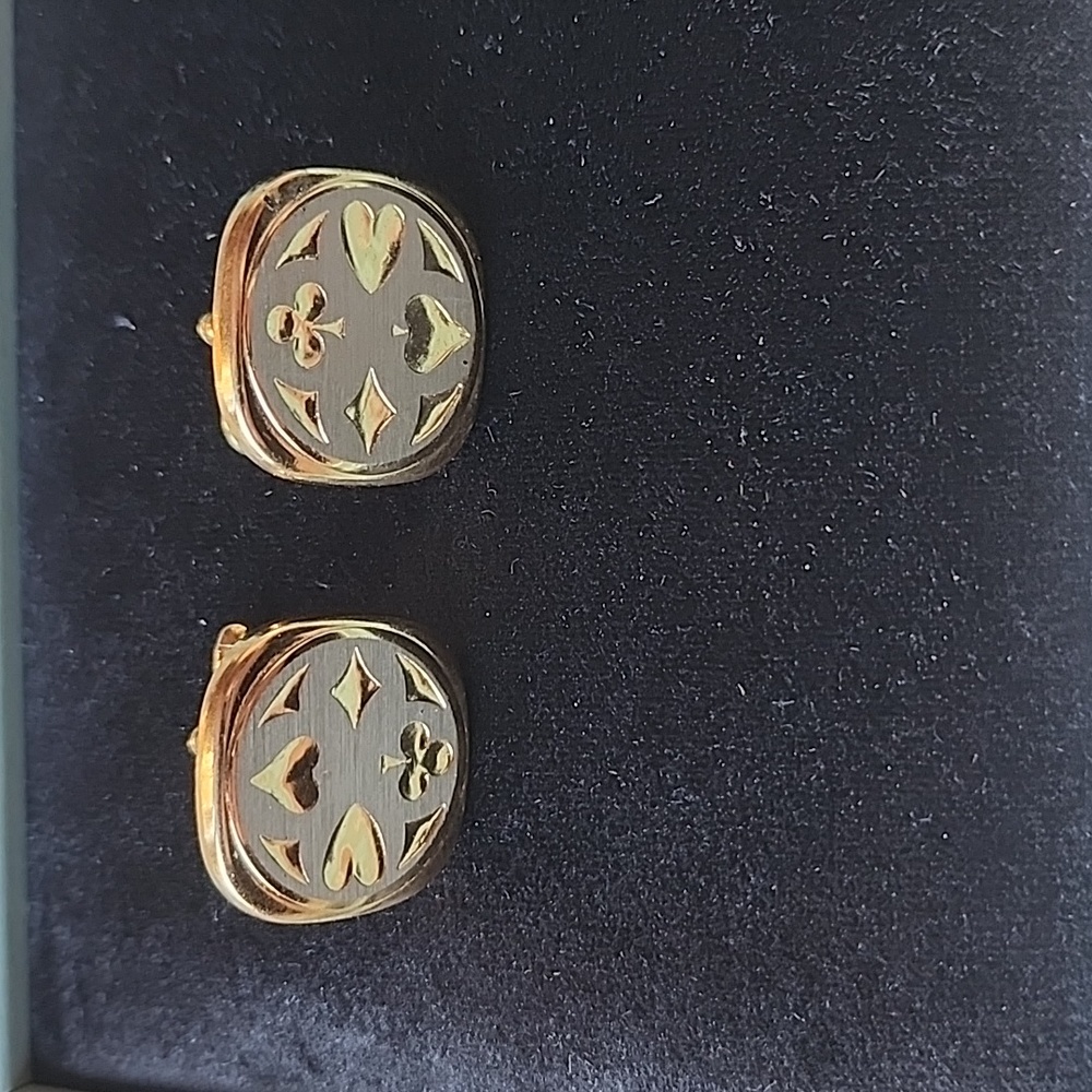 Vintage Playing Card Suit Cufflinks Gold Tone Hearts Spades Clubs Diamonds